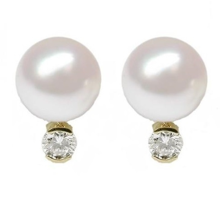 14k Yellow Gold Culture Pearl and 0.16 Ct Diamond dangle earring