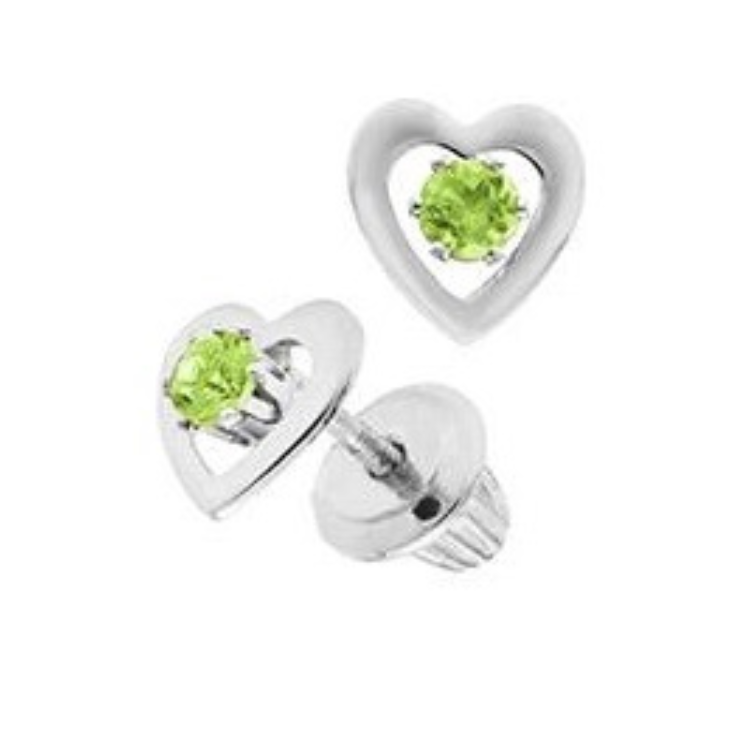 14k White Gold Peridot Heart Earring