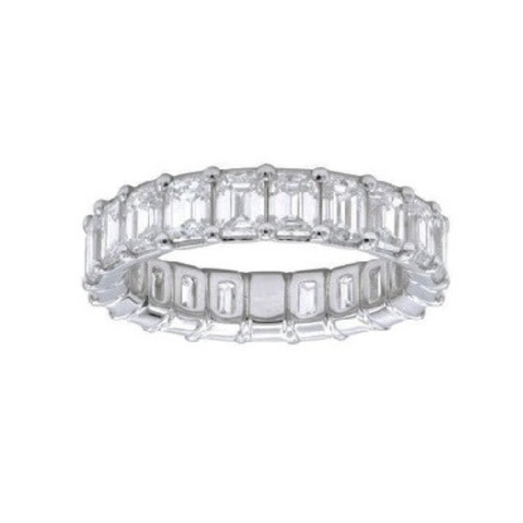 18k White Gold 3.34Ct 23 Emerald Cut Diamond Eternity Band Size 5.5