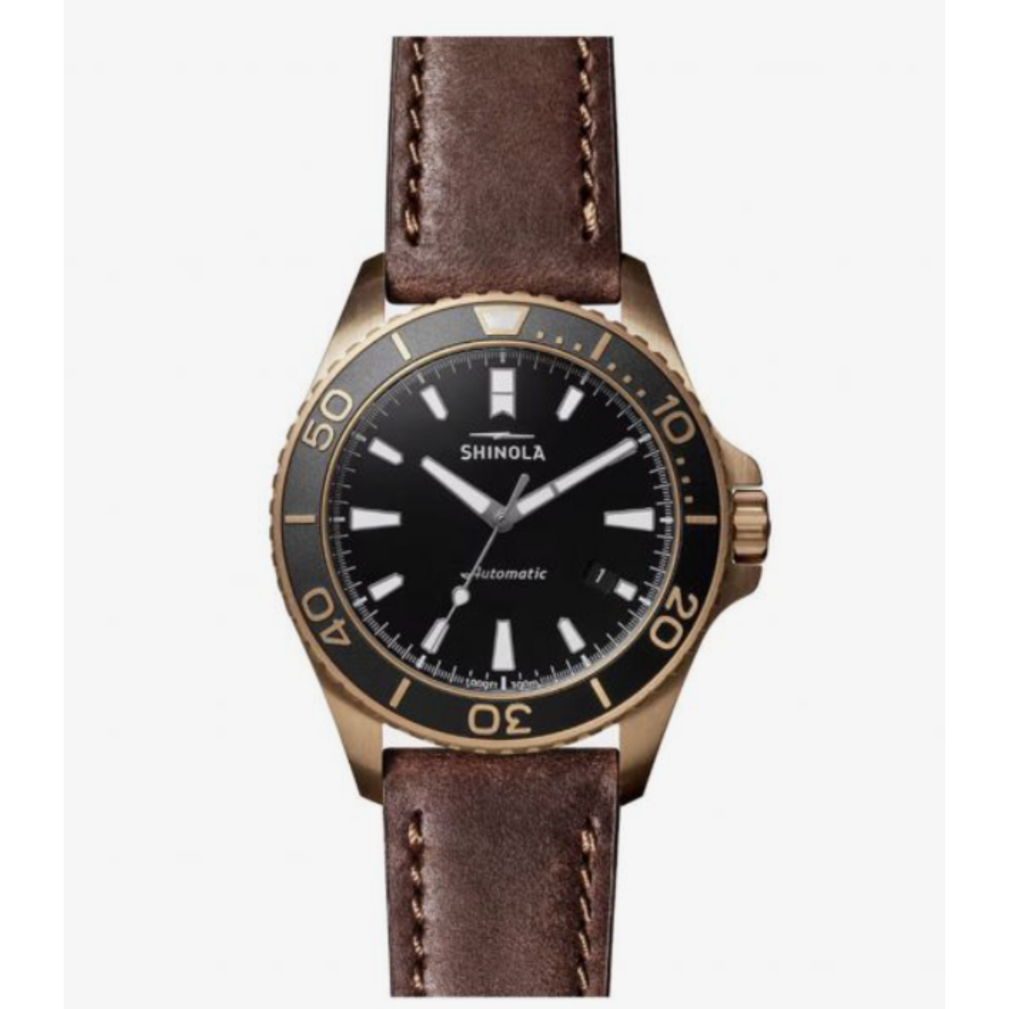 Shinola Bronze Monster 43MM Gift Set, Black Dial, Brown Leather and Olive Green Nylon Strap