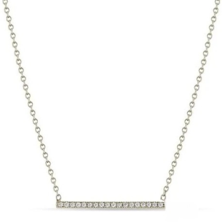14k White Gold 0.13Ct Diamond Bar Necklace with 18 Diamonds