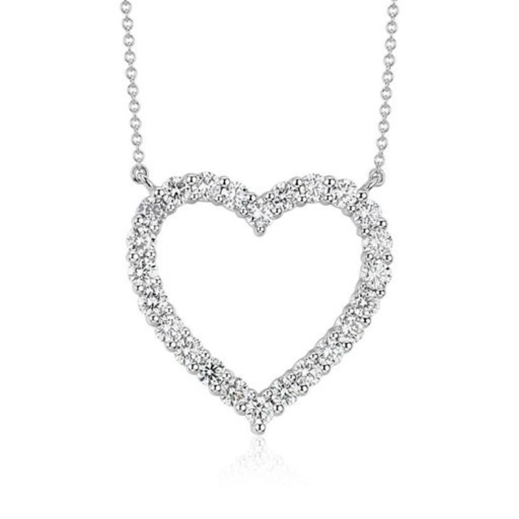 14k White Gold 1.35Ct Diamond Heart Necklace with 26 Diamonds