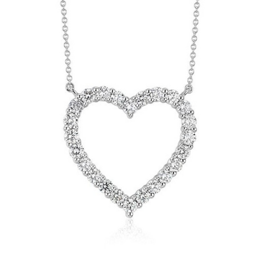 14k White Gold 1.35Ct Diamond Heart Necklace with 26 Diamonds