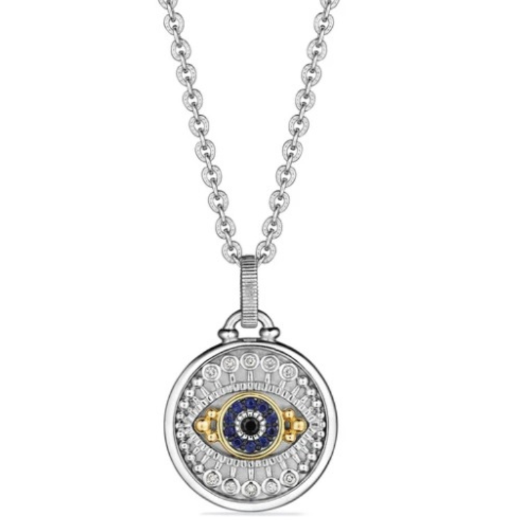 Judith Ripka Sterling Silver and 18K Yellow Gold Evil Eye Sapphire and Diamond Necklace