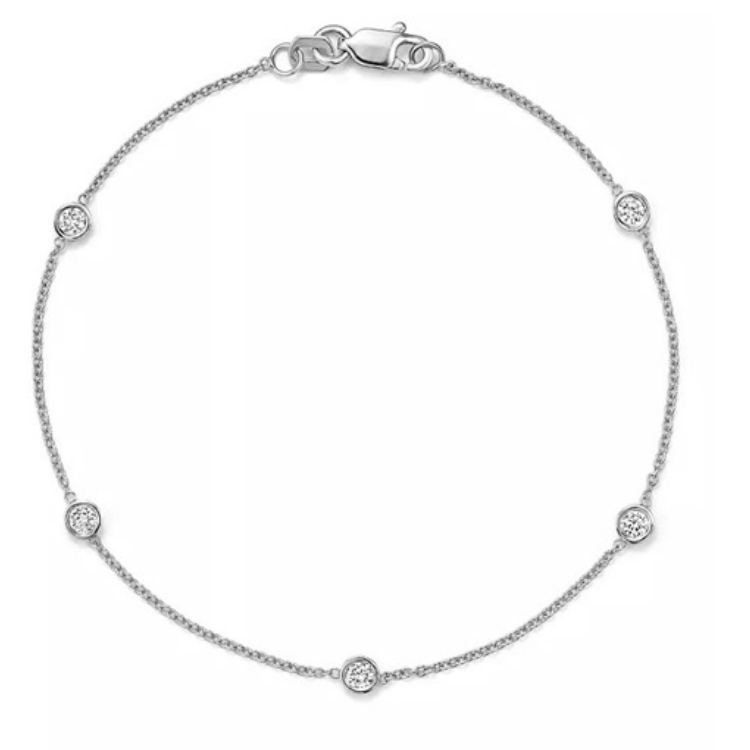 14k Gold Five Stations 0.50 Ct Diamond by the Yard bracelet, Available in White and Yellow Gold.