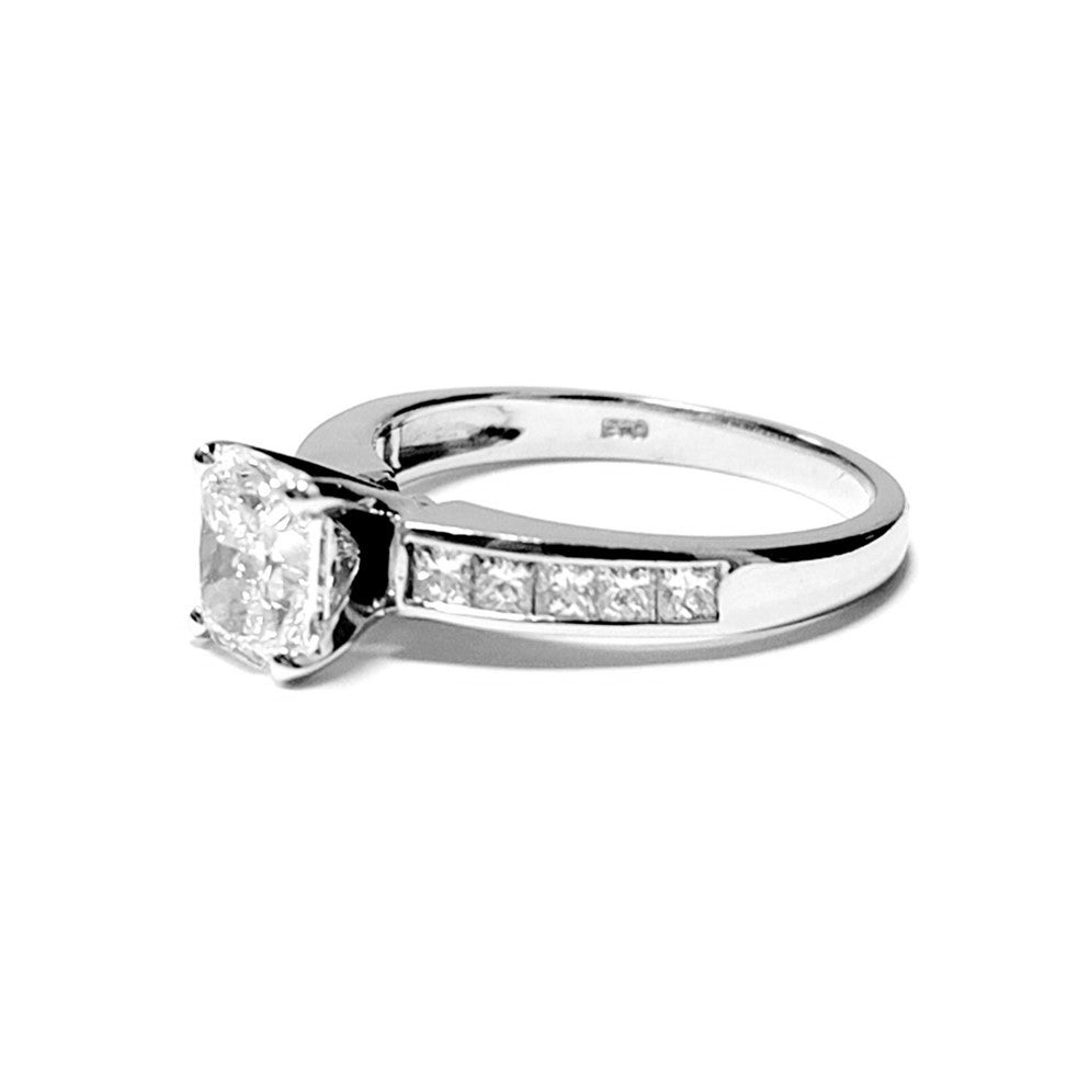 14k White Gold Ctr Cushion 1.31 Ct SI2 G GIA, Mounting 0.43 Ct Diamond Ring.