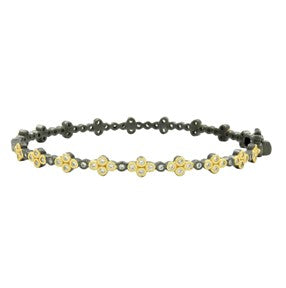 Sterling Silver 14k Gold and Black Rhodium Plate Cubic Zirconia Bangle Bracelet