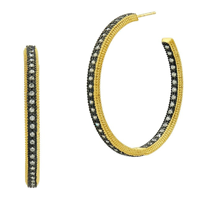 Sterling Silver 14k Gold Plated Cubic Zirconia Classic Hoop Earring