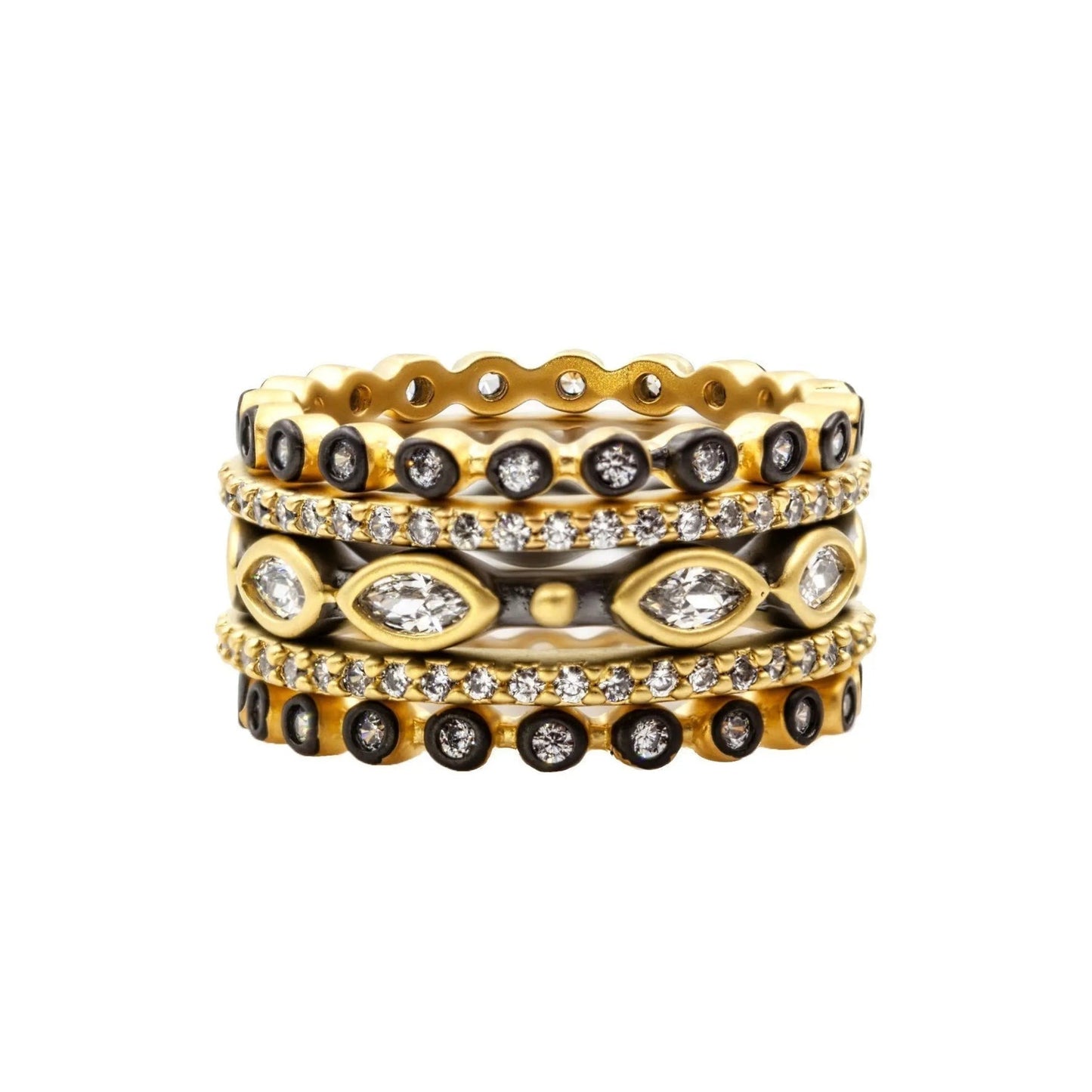 Sterling Silver 14k Gold Plated 5 Bands Signature Marquise Station Ring Stackable Size 8.0