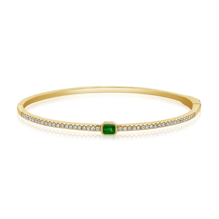 14k Yellow Gold 0.33Ct Emerald, 0.42ct Diamond Bangle Bracelet