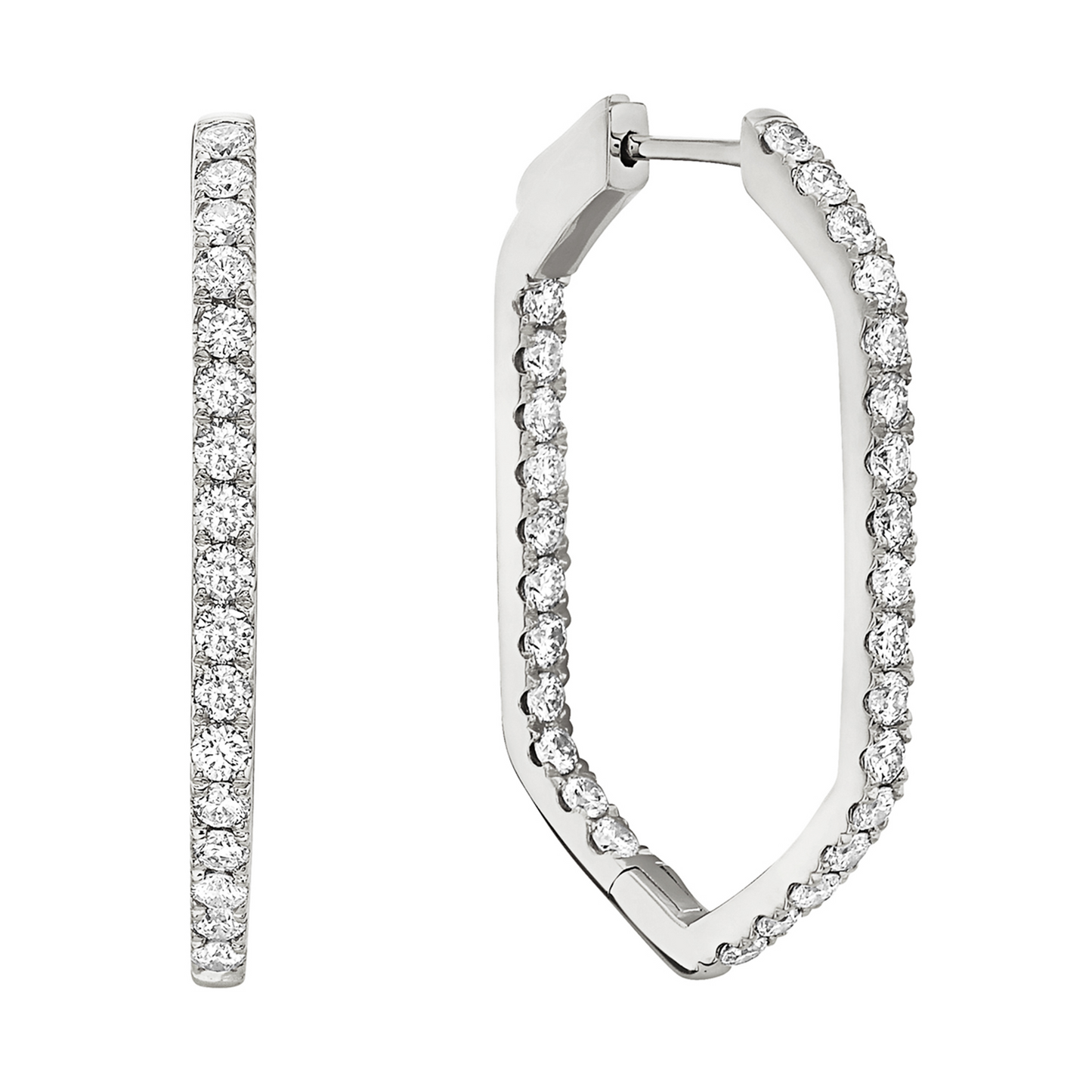 14K White Gold 1.95Ct (56) Diamond Hexagonal Hoop Earring