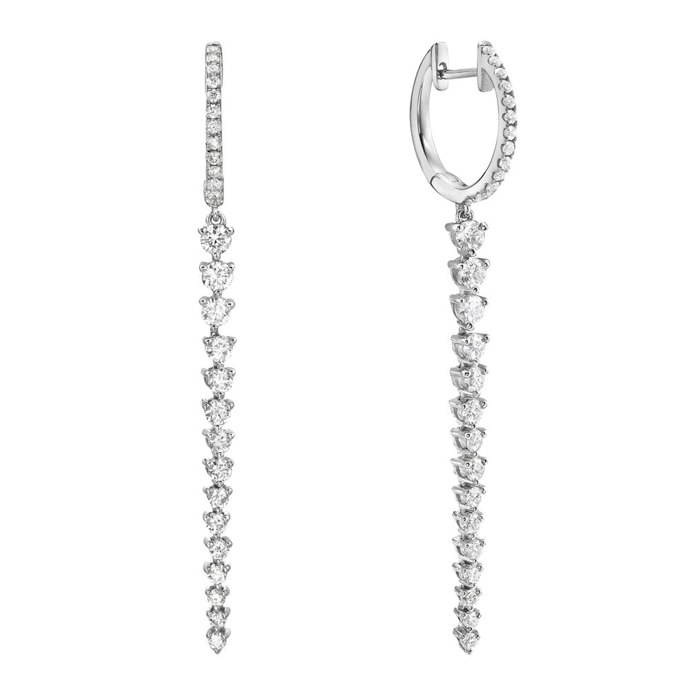 14k White Gold 1.48cts Graduated Diamond Dangle Earring with 56 Diamonds