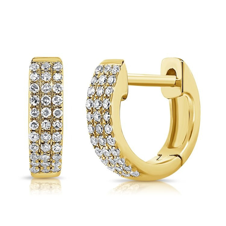 14k Yellow Gold 0.17ct Diamond Huggie Earring with 66 Diamonds in the rows