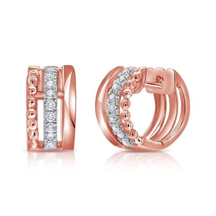14k Gold 0.18Ct Diamond Huggie Earring with  18 Diamonds, available in White, Rose and Yellow Gold