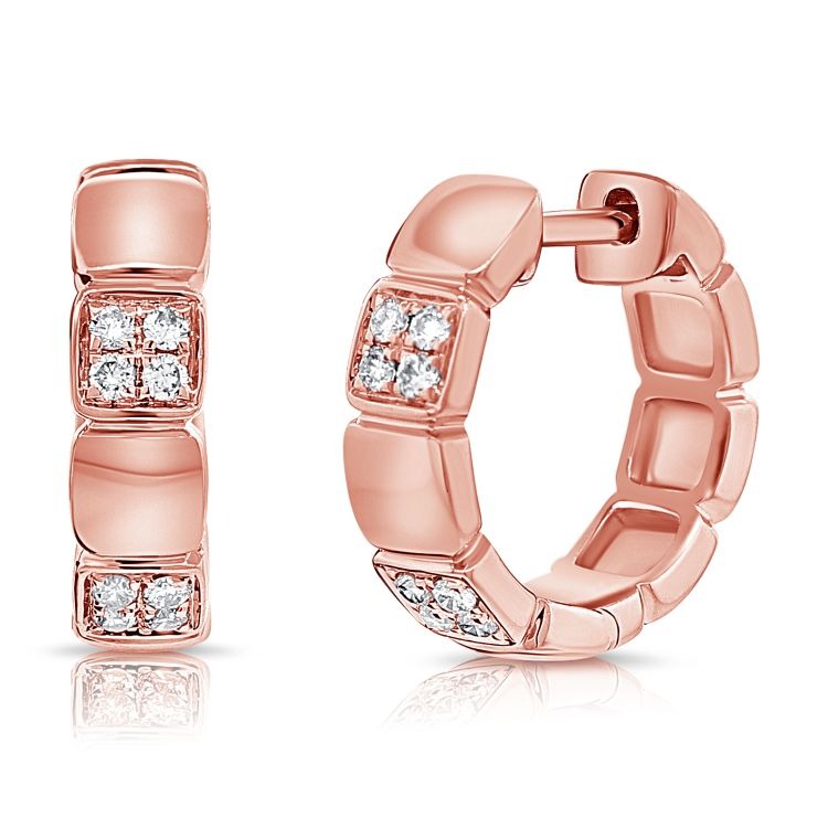 14k Gold 0.18Ct Diamond Huggie Earring with 16 Diamonds, available in White, Rose and Yellow Gold