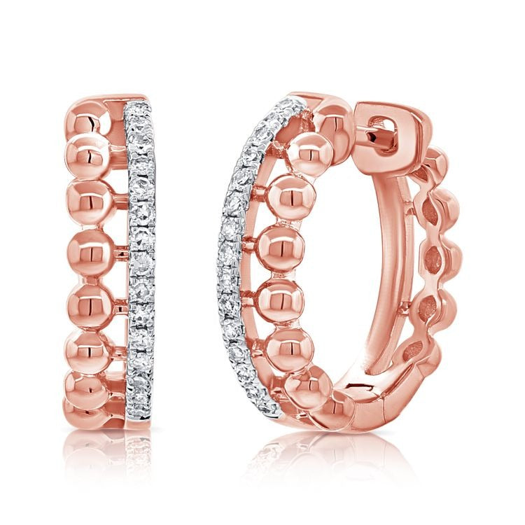 14k Gold 0.14Ct Diamond Huggie Earring with 30 Diamonds, available in White, Rose and Yellow Gold