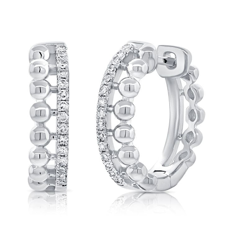 14k Gold 0.14Ct Diamond Huggie Earring with 30 Diamonds, available in White, Rose and Yellow Gold
