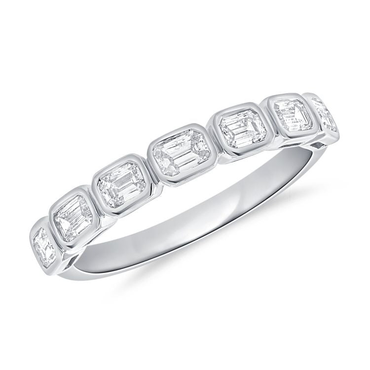 14k Gold 0.62Ct Emerald Cut Diamond Band with 7 Diamonds, available in White, Rose and Yellow Gold