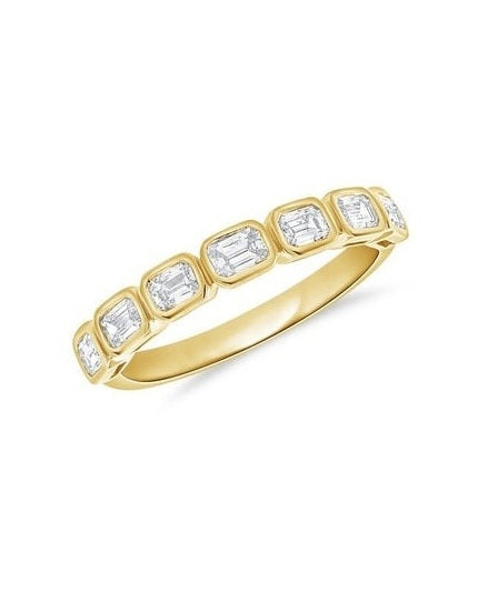 14k Gold 0.62Ct Emerald Cut Diamond Band with 7 Diamonds, available in White, Rose and Yellow Gold