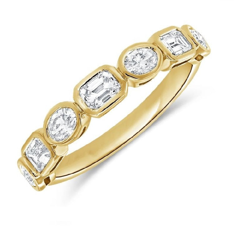 14kt Yellow Gold 0.45Ct (3) Emerald cut. 0.40Ct (4) Oval Cut Diamond Band, Size 6.0