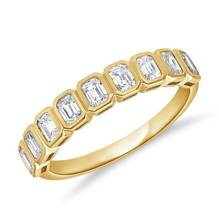 14kt Yellow Gold 9 Emerald Cut Diamond Band, Total Carat Weight 0.84Ct