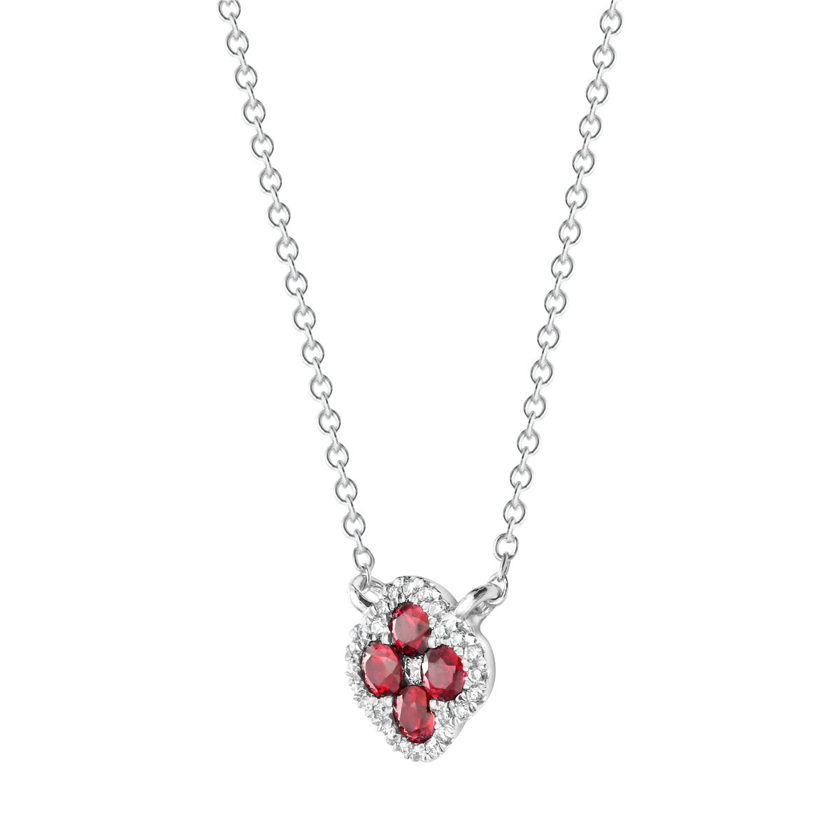 14K White Gold 0.21Ct (4) Ruby, 0.05Ct (25) Diamond Necklace