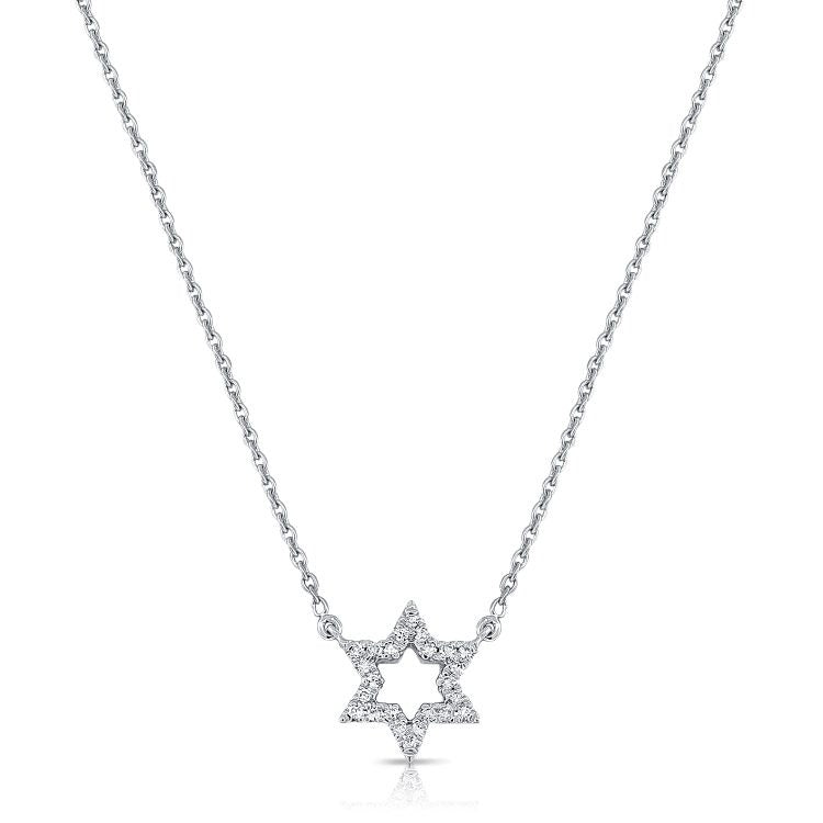 14k Gold 0.08Ct Diamond Star Of David Necklace with 24Diamonds available in White, Rose and Yellow Gold