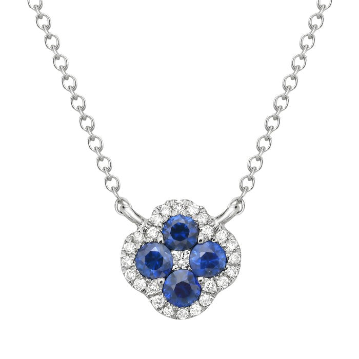 14K White Gold 0.26Ct (4) Sapphires, 0.05Ct (25) Diamond Necklace