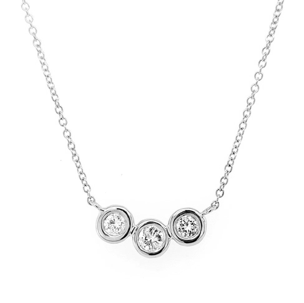 14k Yellow Gold 3 Bezel Set Diamond Necklace 16 Inch Long, Available in several diamond weights