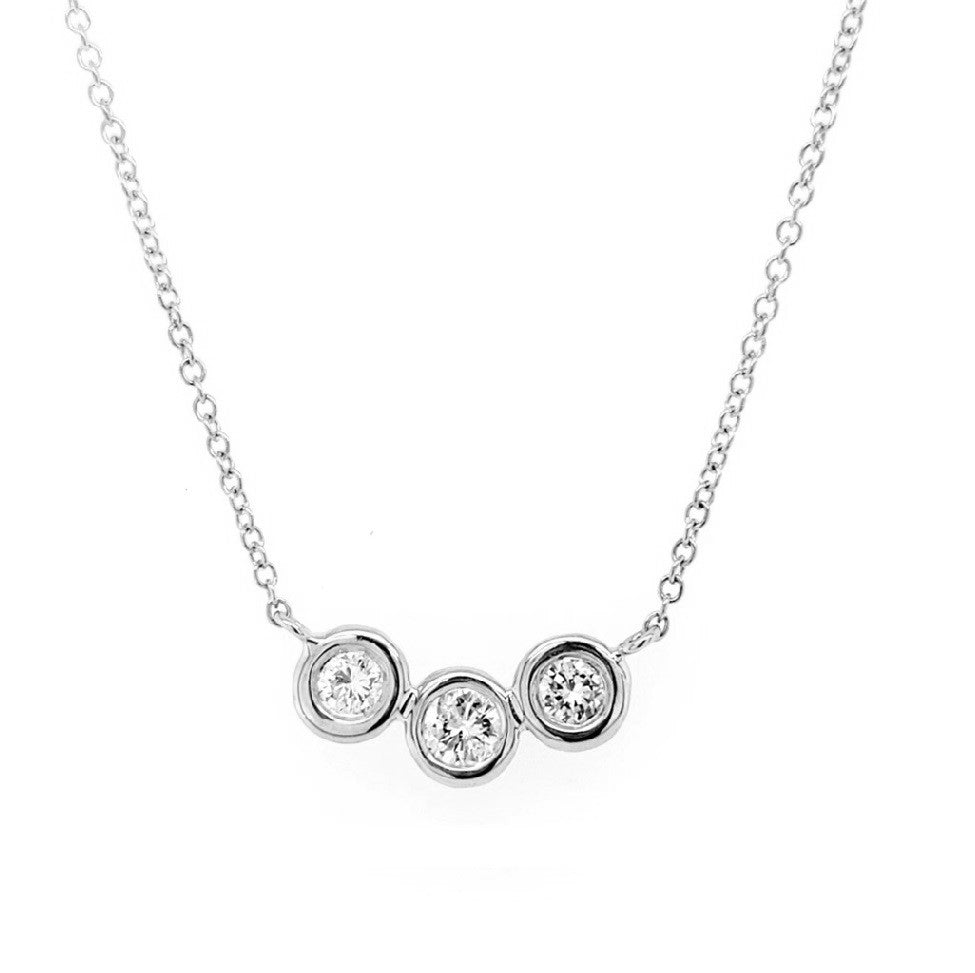 14k Yellow Gold 3 Bezel Set Diamond Necklace 16 Inch Long, Available in several diamond weights