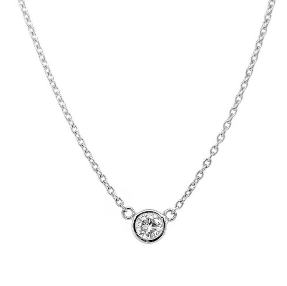 14k White Gold 0.20Ct Diamond Bezel Set Necklace 18 Inch Long