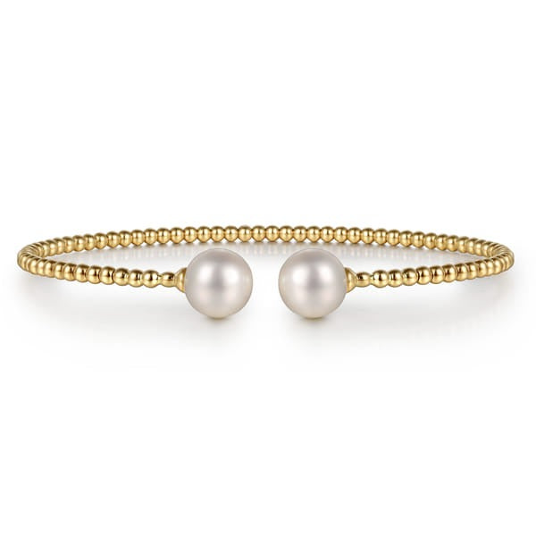 14k Yellow Gold Bujukan Pearls Split Bangle Bracelet