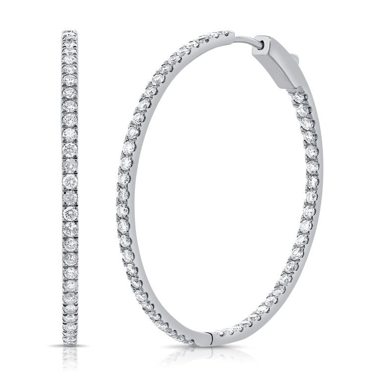 14k White Gold 2.28Ct Diamond Hoop Earring with 102 Diamonds