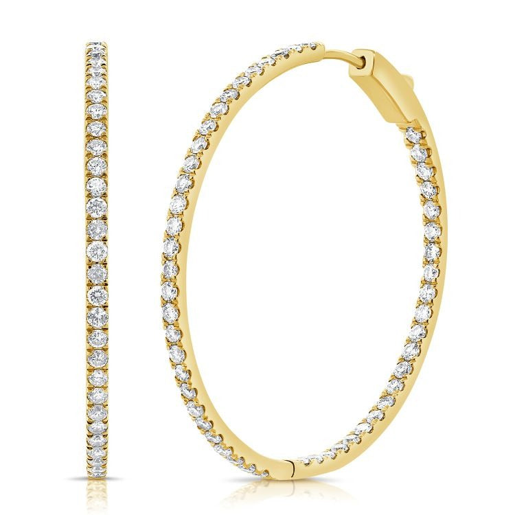 14k Gold 2.28Ct Diamond Hoop Earring with 102 Diamonds, available in White, Rose and Yellow Gold