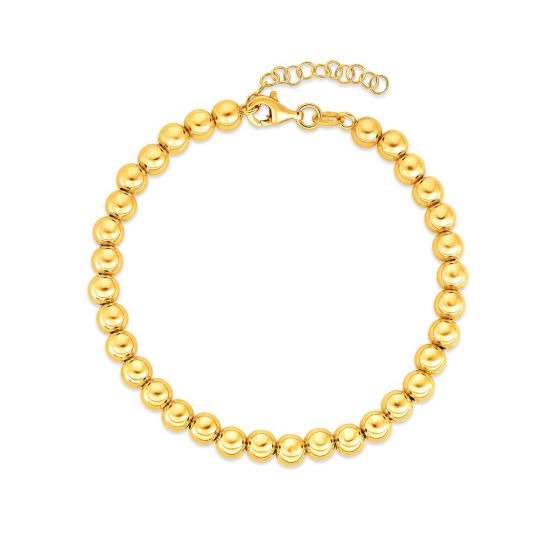 14k Yellow Gold 7 Inch 5MM Polished Bead Bracelet with 1 Inch Extender