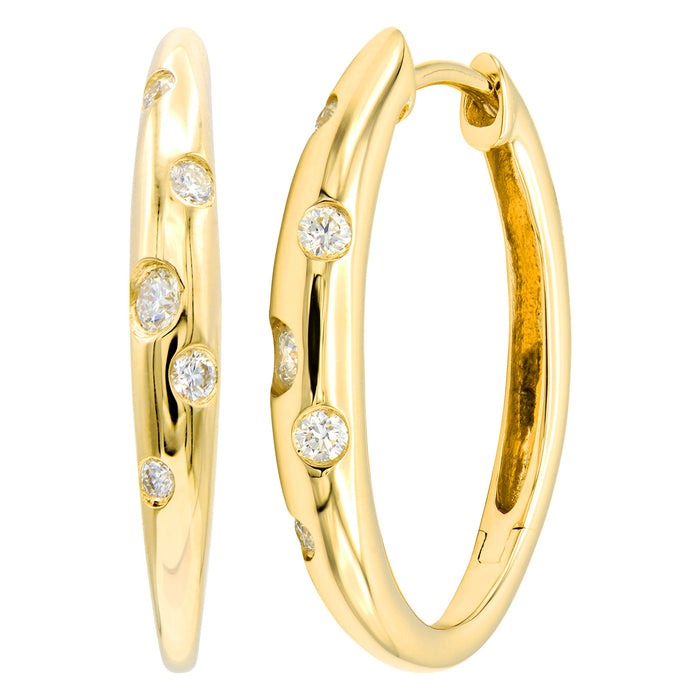 14k Yellow Gold 0.18Ct Diamond Hoop Earring with 10 Diamonds