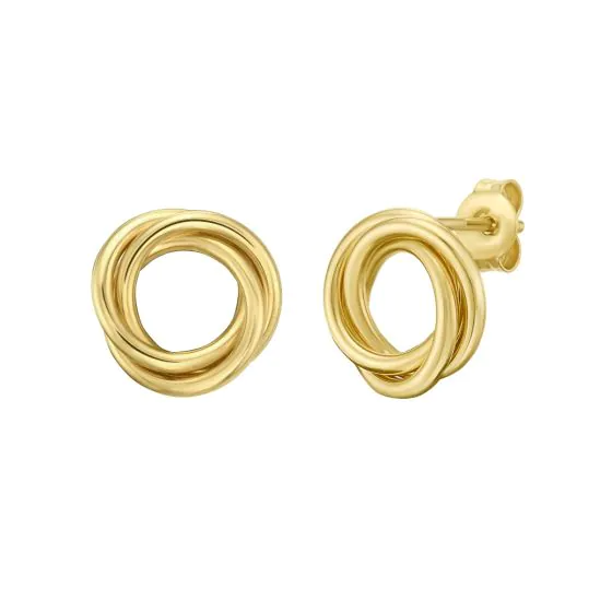 14K Yellow Gold Polished Interlocking Trinity Circle Studs with Push Back Clasp