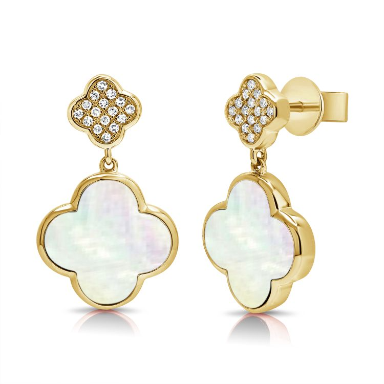 14k Yellow Gold MOP and 0.10Ct Diamond Clover Earring