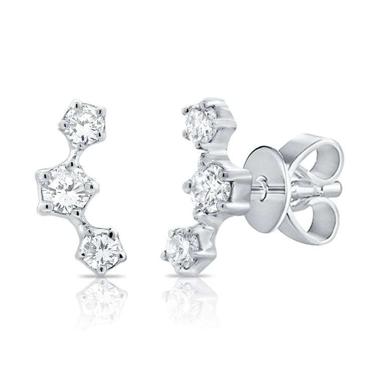 14k White Gold 0.26Ct Round Diamond Earring with 6 Diamonds