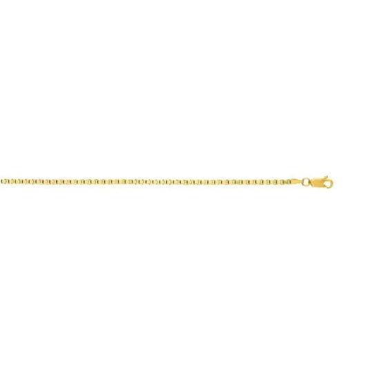 14K Yellow Gold 2.5mm Semi-Solid Box Chain with Lobster Lock 20 Inch Long
