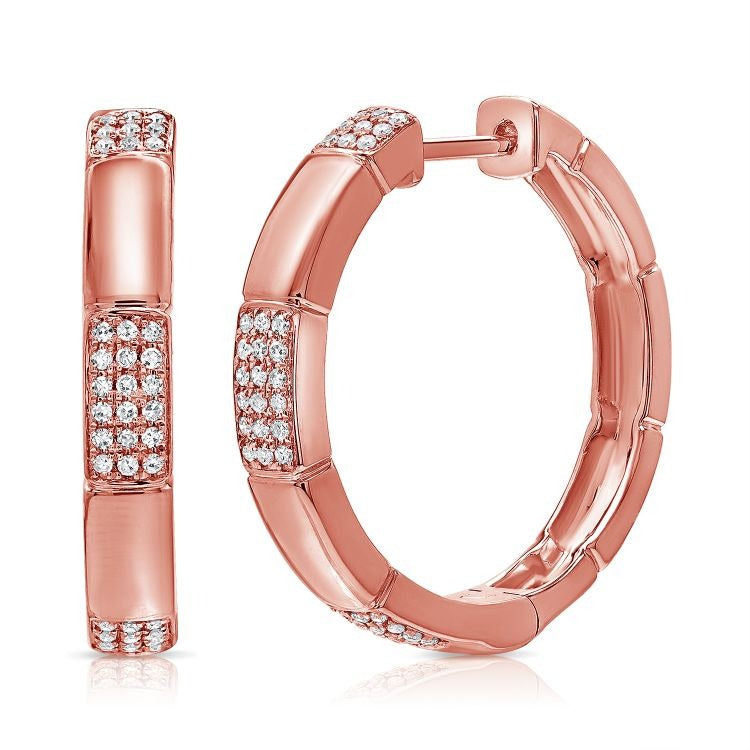 14k Gold 0.21Ct Diamond Hoop Earring with 78 Diamonds, available in White, Rose and Yellow Gold