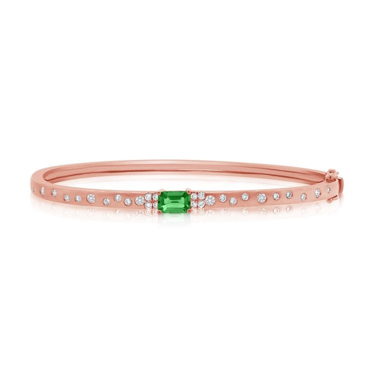 14k Gold 0.55Ct Emerald, 0.45Ct Diamond Bangle with 28 Diamonds, available in White, Rose and Yellow Gold