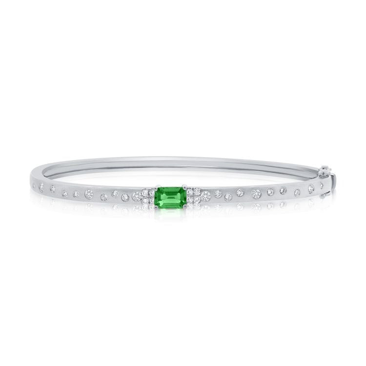 14k Gold 0.55Ct Emerald, 0.45Ct Diamond Bangle with 28 Diamonds, available in White, Rose and Yellow Gold