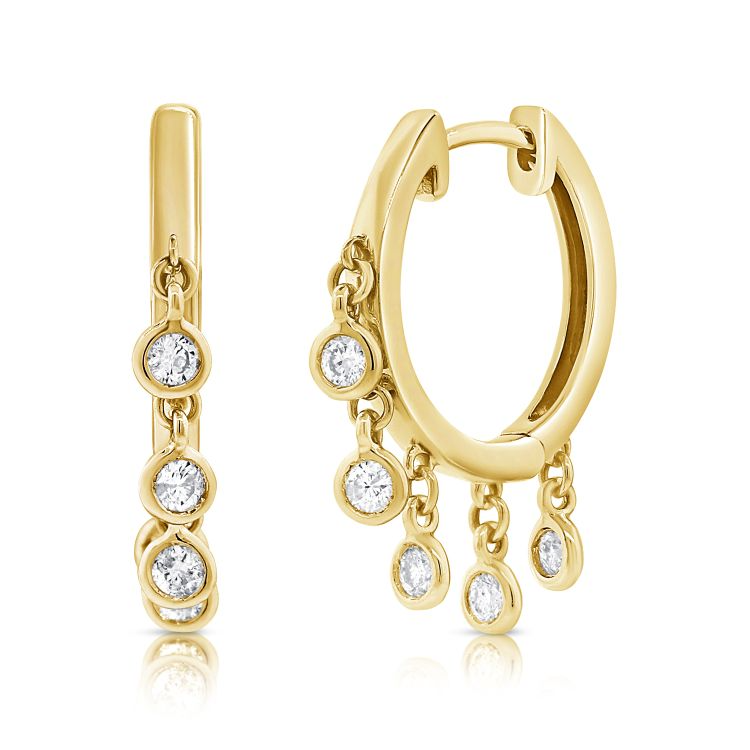 14k Yellow Gold 0.25Ct Diamond Dangle Hoop Earring