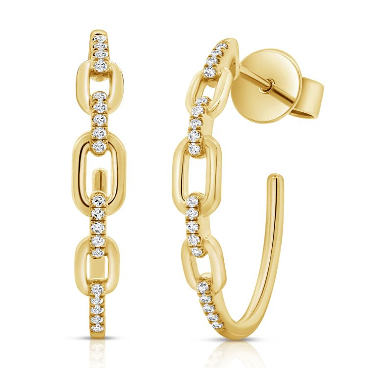 14k Yellow Gold 0.13Ct Diamond Paperclip Hoop Earring with 38 Diamonds