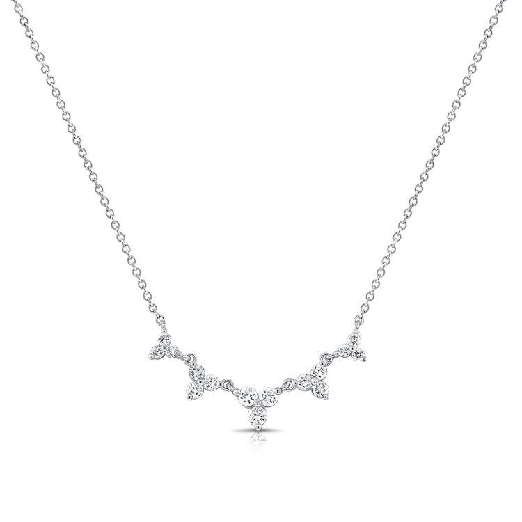 14k White Gold 0.45Ct Diamond Station Necklace with 15 Diamonds