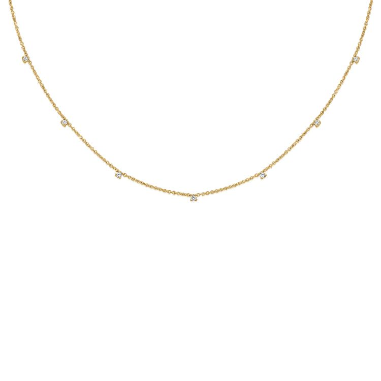 14k Yellow Gold 0.19Ct Diamond 7 Station Necklace
