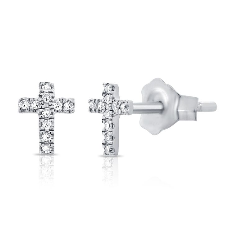14k White Gold 0.05Ct Diamond Cross Earring with 20 Single Cut Diamonds