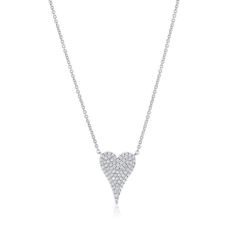 14k White Gold 0.17Ct Pave Diamond Heart Necklace with 73 Diamonds