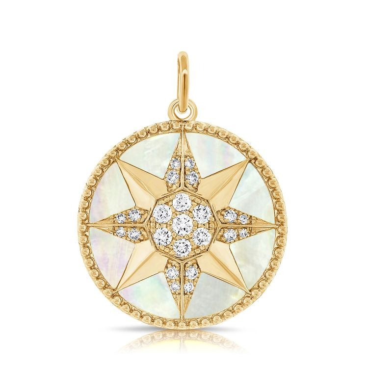 14k Yellow Gold Mother of Pearl and 0.30Ct Diamond Charm